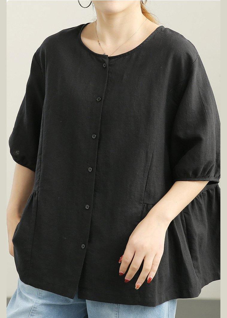 Loose Baby Blue Button Linen Top Summer