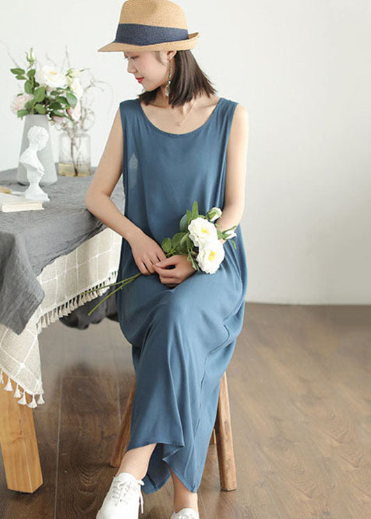 Lake Blue Cotton Spaghetti Strap Dresses Summer