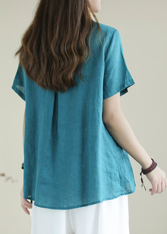 Blue Embroideried Shirt Top Short Sleeve