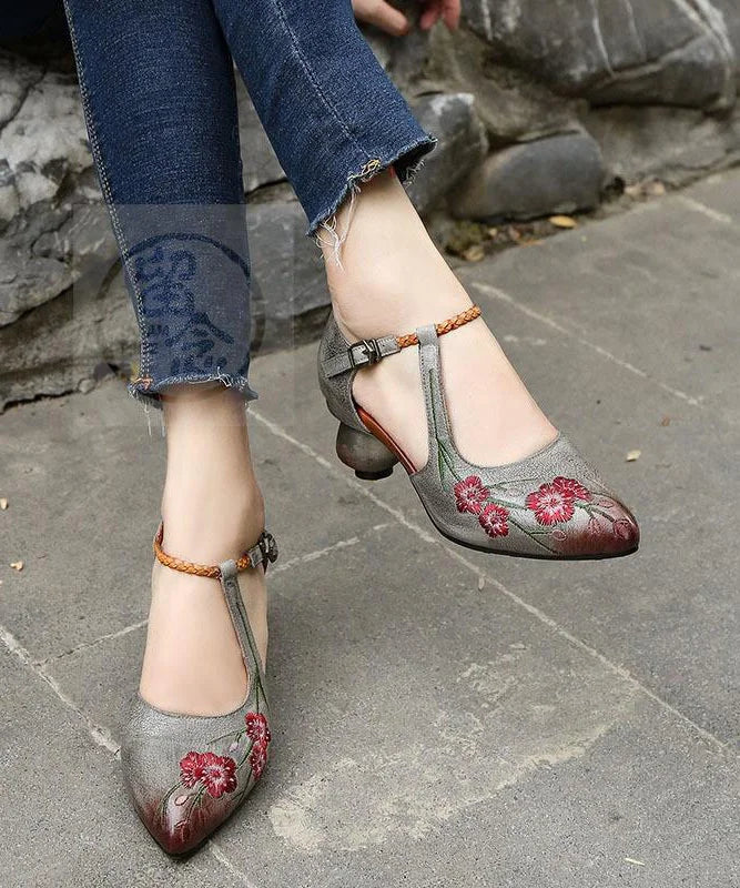 Grey Small Fragrance Leather Cross Strap High Heels