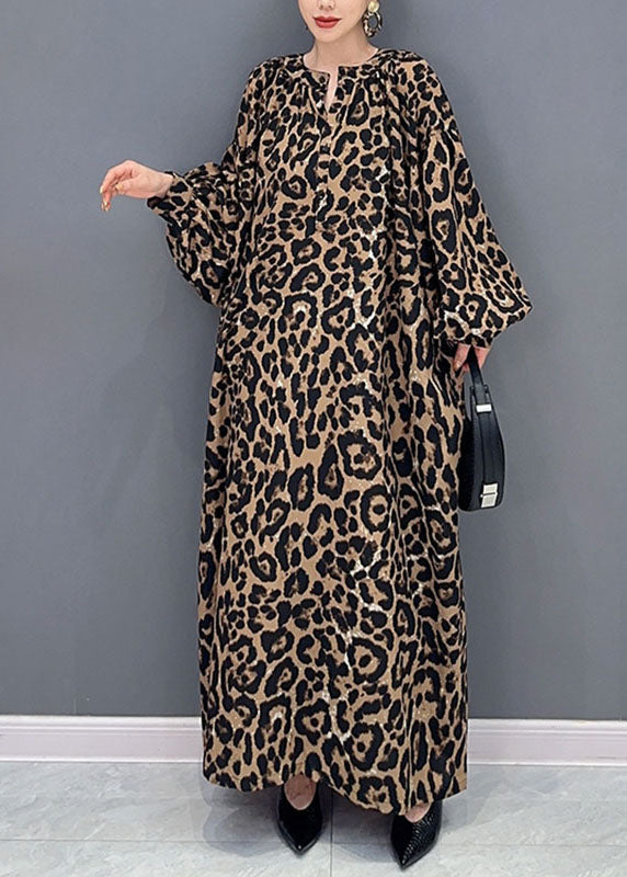 Leopard Print O-neck Long Dress Long Sleeve