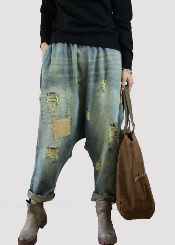 Blue Pockets Patchwork Denim Spring