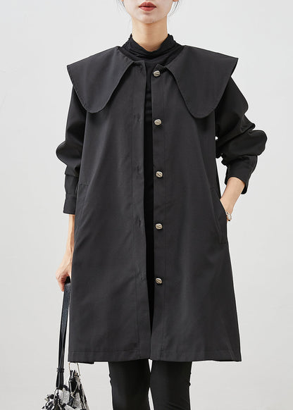 Black Peter Pan Collar Pockets Cotton Coat Outwear Fall