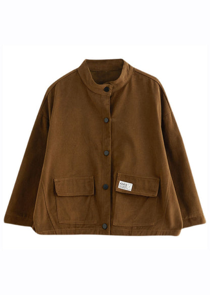 Coffee Pockets Patchwork Button Coats Fall