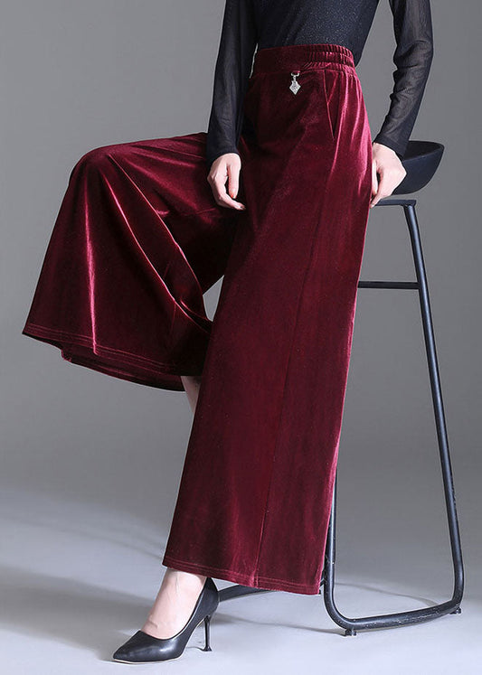 Mulberry Pockets Patchwork Velour Wide Leg Pants Fall