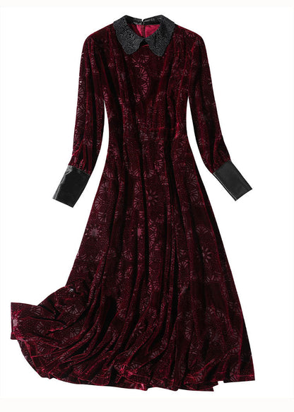 Mulberry Peter Pan Collar Patchwork Velour Dress Spring