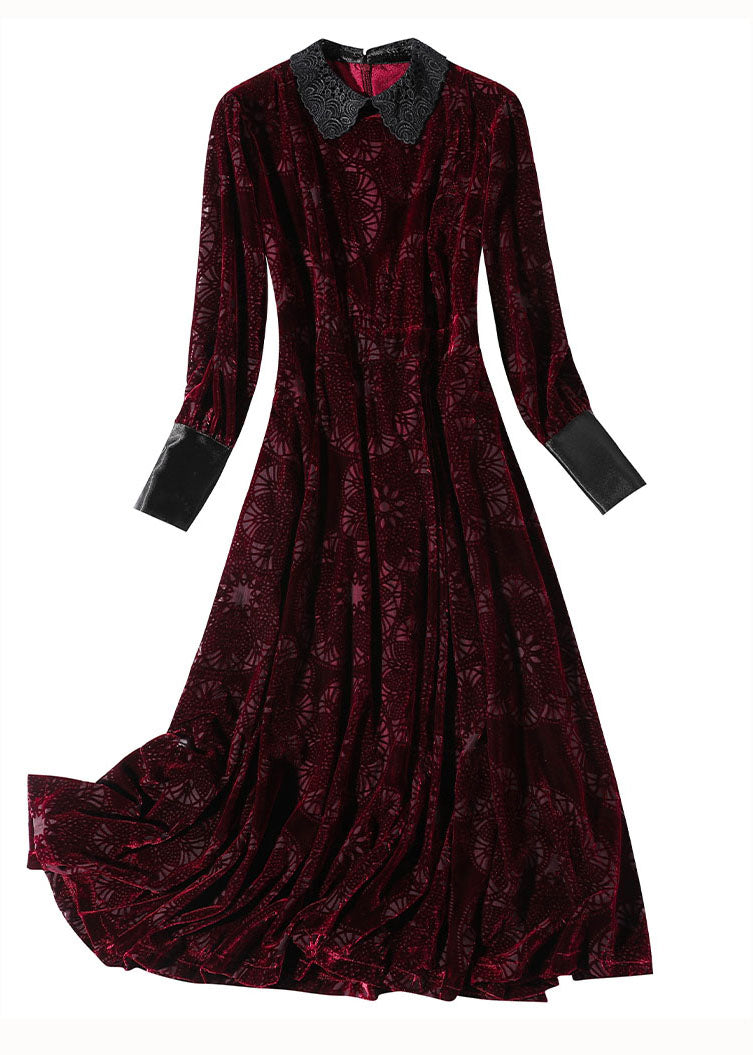 Mulberry Peter Pan Collar Patchwork Velour Dress Spring