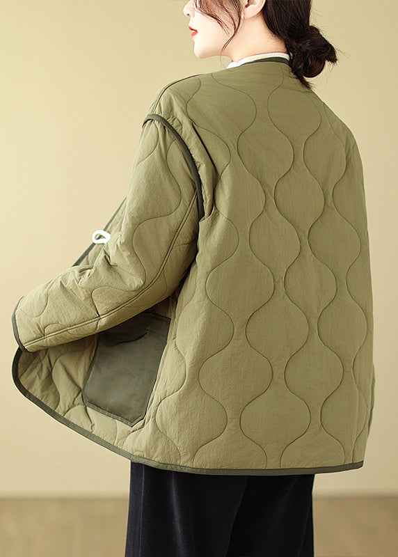Diy Green Pockets Horn Button Fine Cotton Filled Jackets Winter