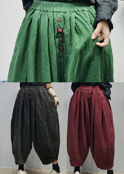 Loose Black Elastic Waist Linen Harem Pants Spring