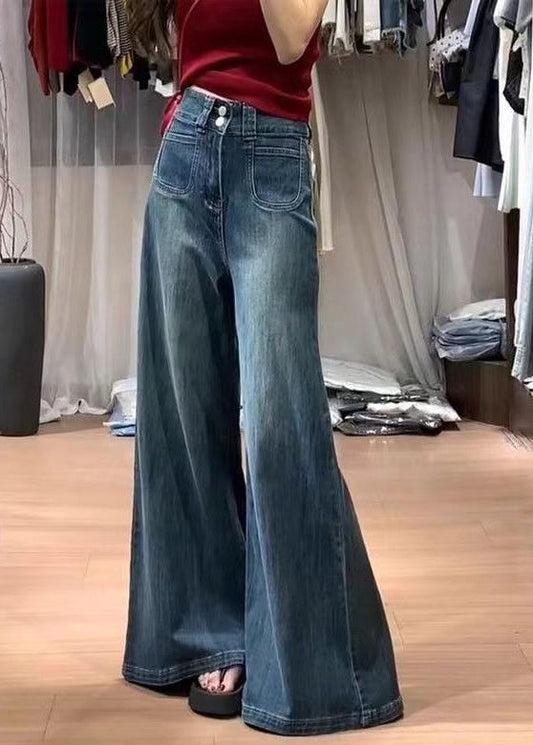 Navy High Waist With Pockets Denim Bell-bottom Trousers Fall