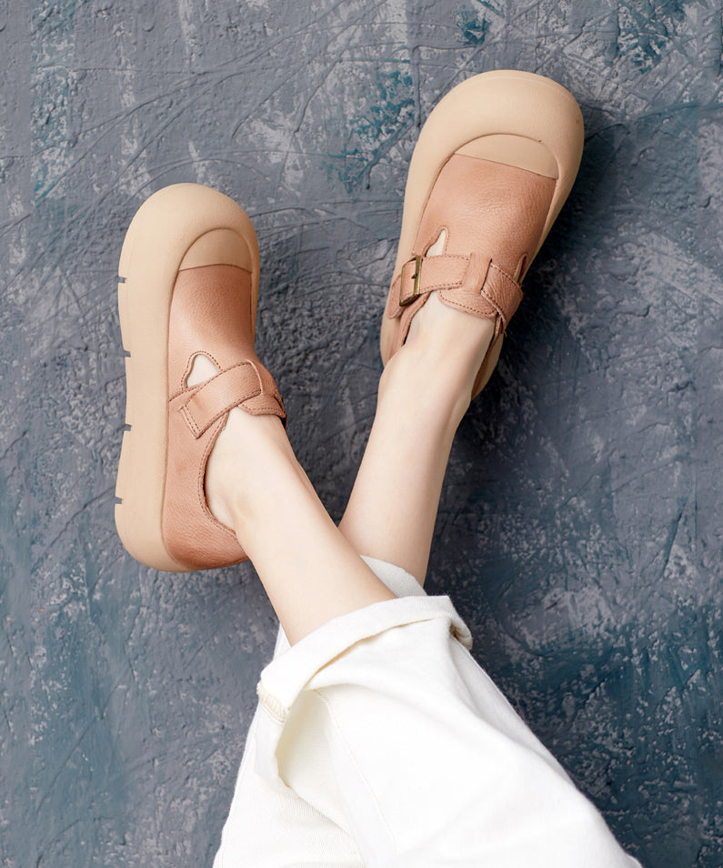 Brown Cowhide Leather Splicing Flats Penny Shoes