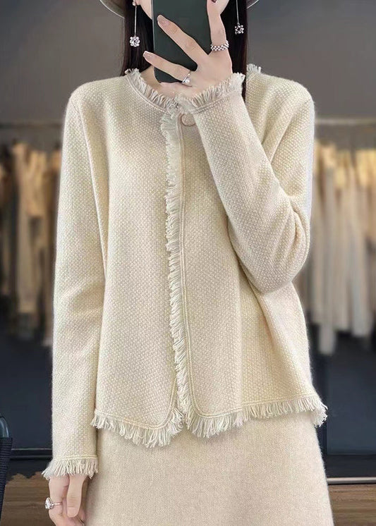 Beige Button Knit Cotton Cardigans Spring