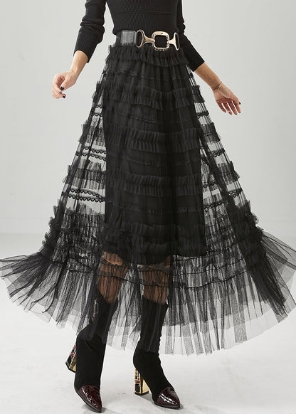 Black Ruffled Tulle Vacation Skirts Fall