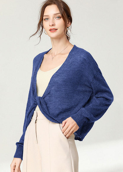 Unique Blue Long Sleeve Knit Vogue Fall Top