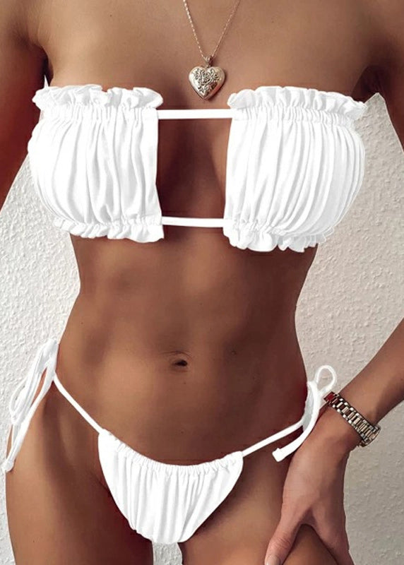 Green Leopard Pleated Printed Backless Bikini Swimwear Set