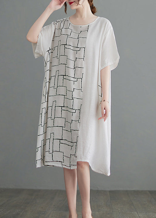 White Pocket Print Vacation Dresses Short Sleeve