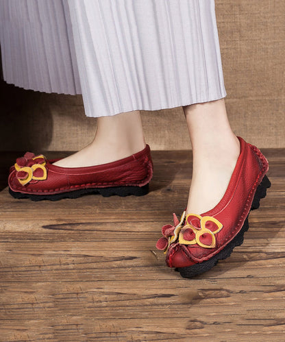 Mulberr Cowhide Splicing Flower Flat Shoes for