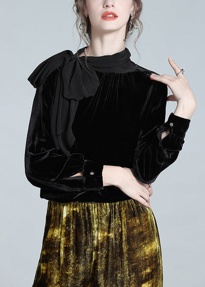 Black Bow Silk Velour Top Winter