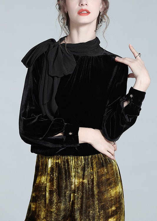 Black Bow Silk Velour Top Winter