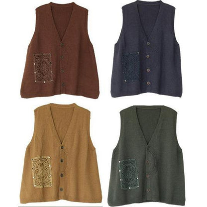 Aesthetic Green V Neck Button Down Sweaters