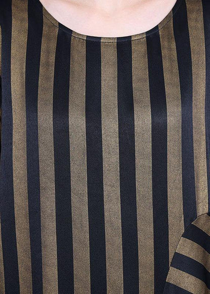 Natural Chocolate Striped O-neck Summer Silk Party Dress