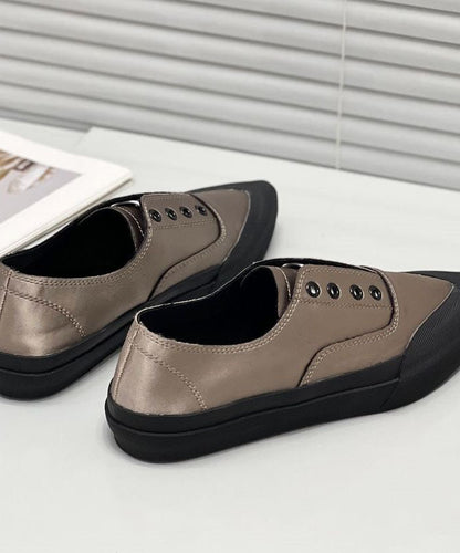 Khaki Silk Blended Boutique Splicing Pointed Toe Flat Shoes for