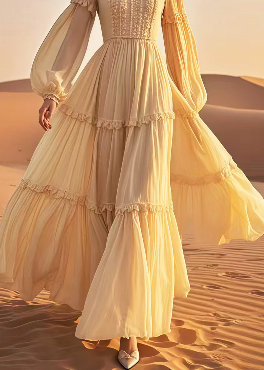 Yellow Ruffled Exra Large Hem Chiffon Ankle Dress Spring
