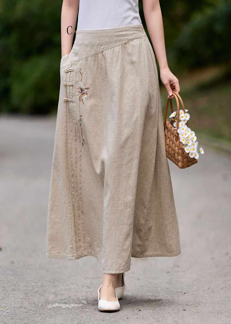 New Wrinkled Embroidered Patchwork Linen Skirt Summer