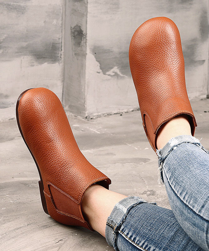 Chocolate Boots Cowhide Leather Warm Fleece Flat Boots