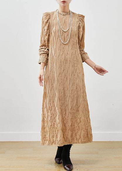 Khaki Ruffled Patchwork Cotton Party Dress Spring