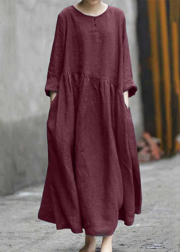 Green Wrinkled Patchwork Long Dresses Fall