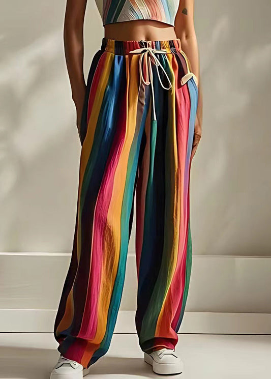 Lace Up Elastic Waist Linen Summer Pants