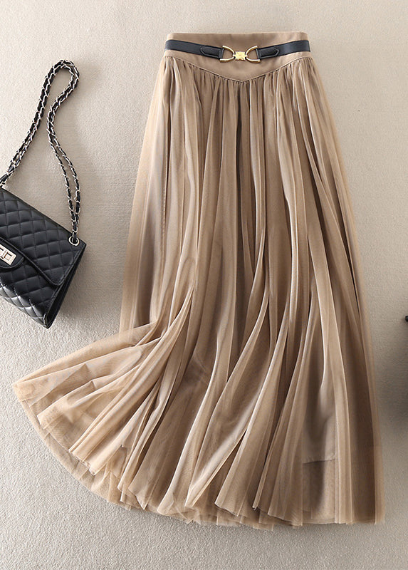 Green Wrinkled Elastic Waist Patchwork Tulle Skirts Spring