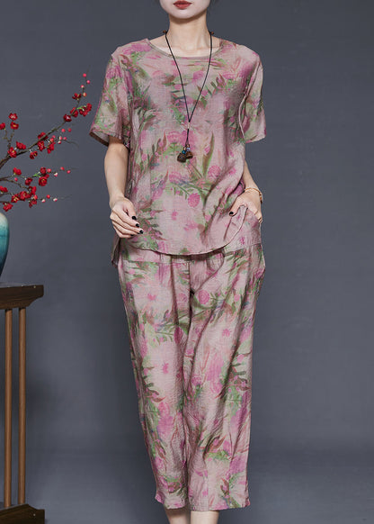 Purple Print Linen Two-piece Set Oversized Summer