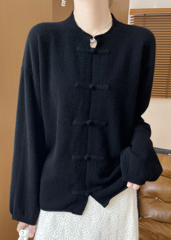 Black Button Woolen Knit Coats Fall