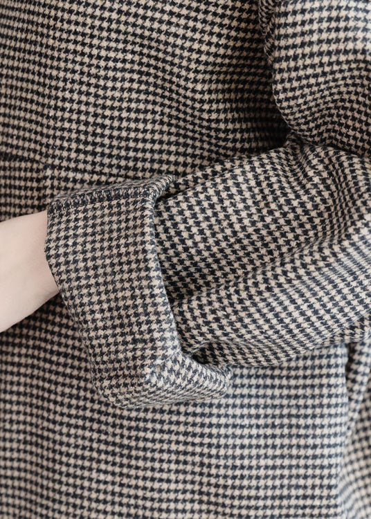 Chocolate Peter Pan Collar Plaid Woolen Top Spring