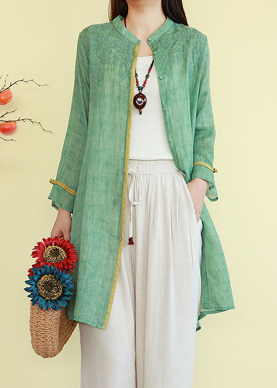 Orange Button Linen Loose Fall Shirts O-neck