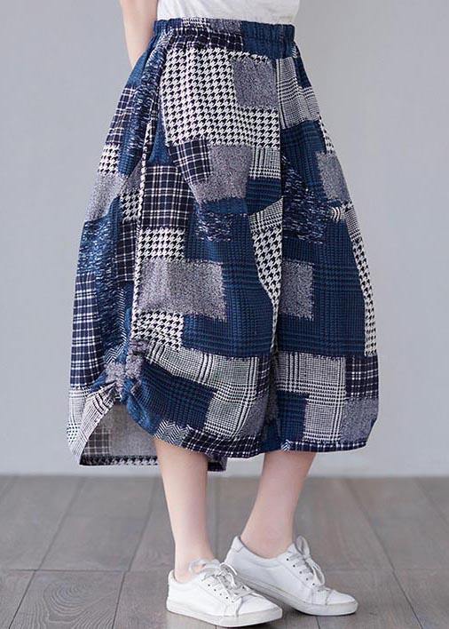 Blue Plaid Cinched Summer Cotton Linen Pants