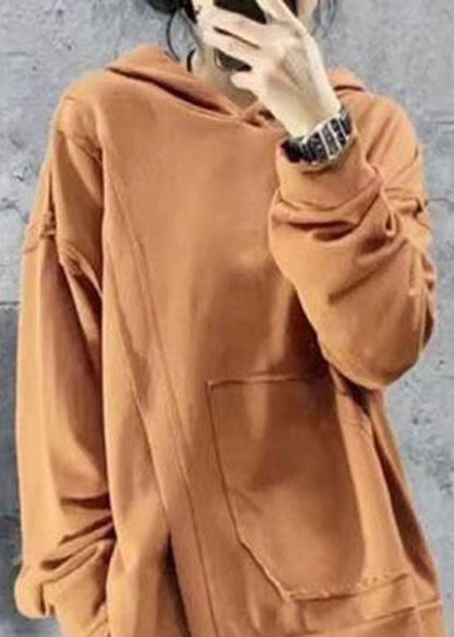 Yellow Asymmetrical Design Hooded Sweatshirts Spring
