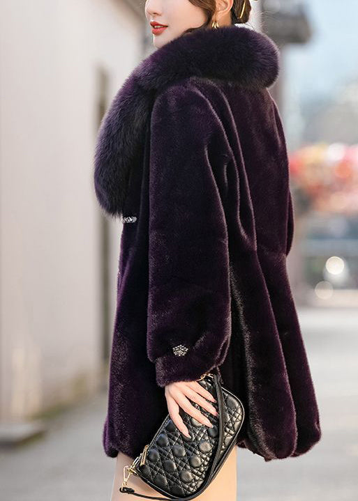 Dull Purple Fur Collar Warm Mink Velvet Coat Winter