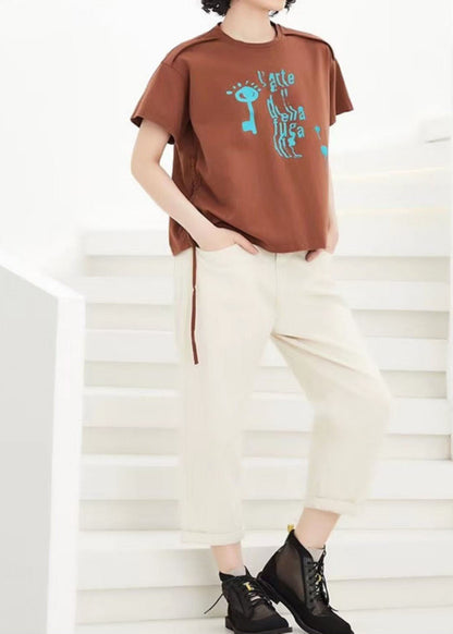 Caramel Cinched Print Cotton Tank Tops Summer