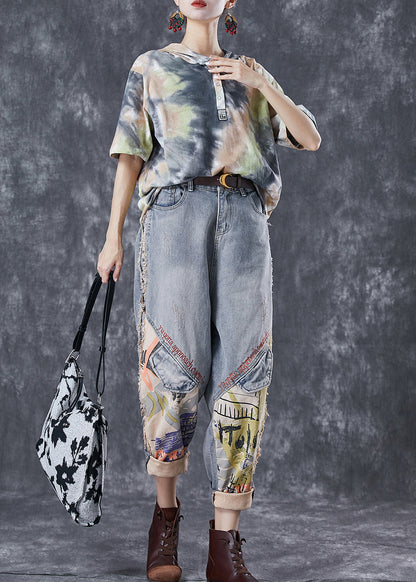 Tie Dye Patchwork Hooded Cotton Two Pieces Set Summer