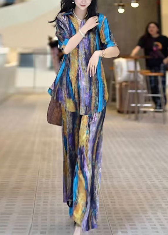 Striped Peter Pan Collar Shirts and Pants Two Pieces Set Fall