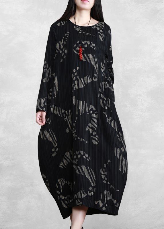 O Neck Spring Tunics Runway Black Print Long Dresses