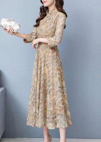Khaki Print Exra Large Hem Lace Oriental Dresses Fall
