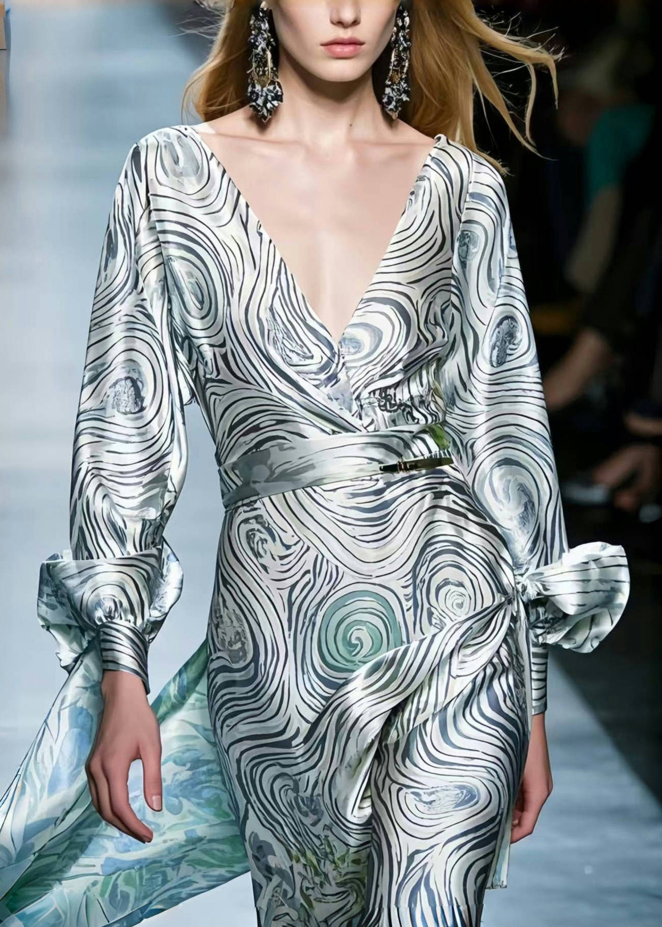 Grey Asymmetrical Striped Silk Robe Dresses Spring