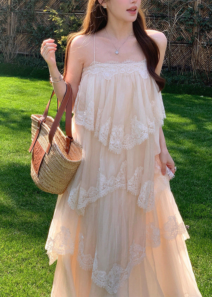 White Exra Large Hem Patchwork Lace Sundress Summer