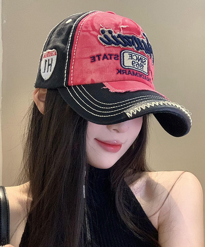 Red Letter Embroidered Denim Baseball Cap Hat
