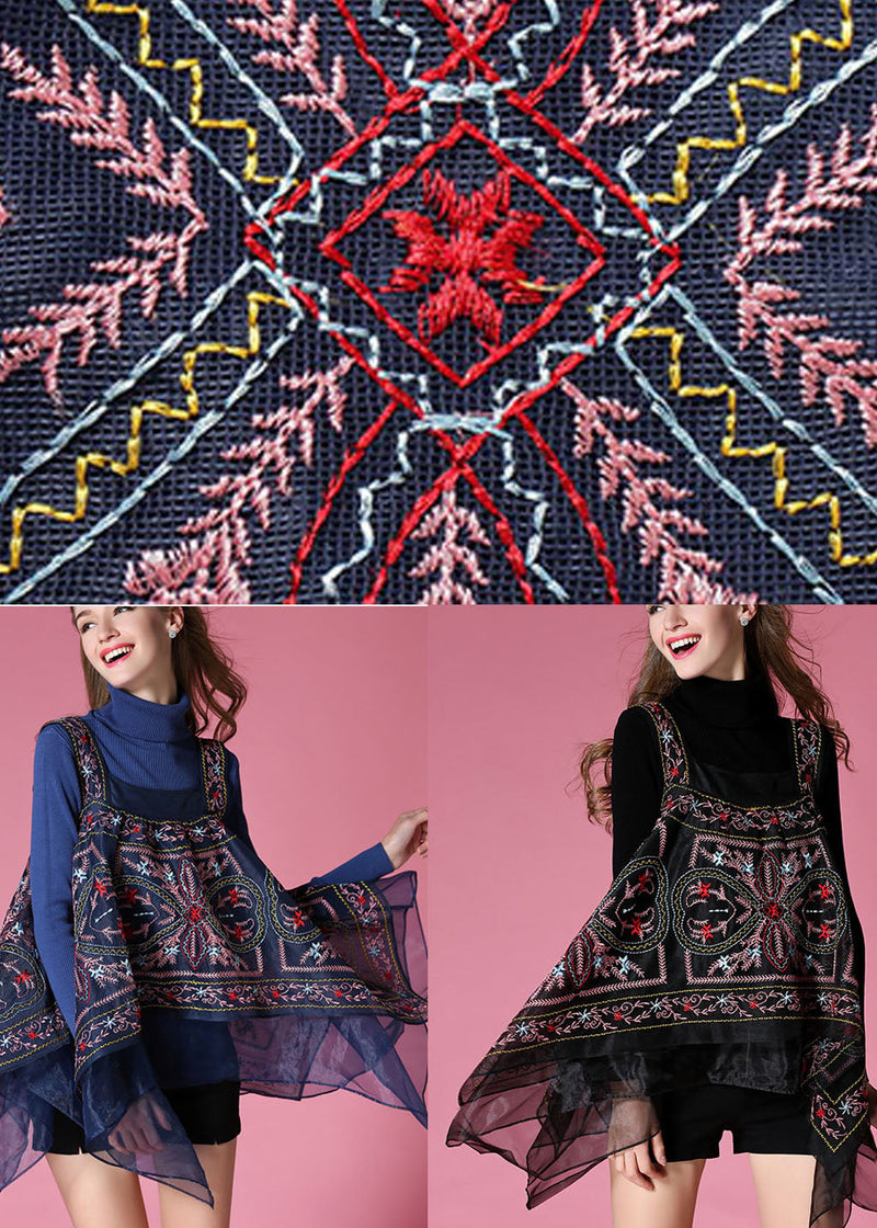 Navy Knit Sweaters + Organza Asymmetrical Design Fall Sets 2 Pieces