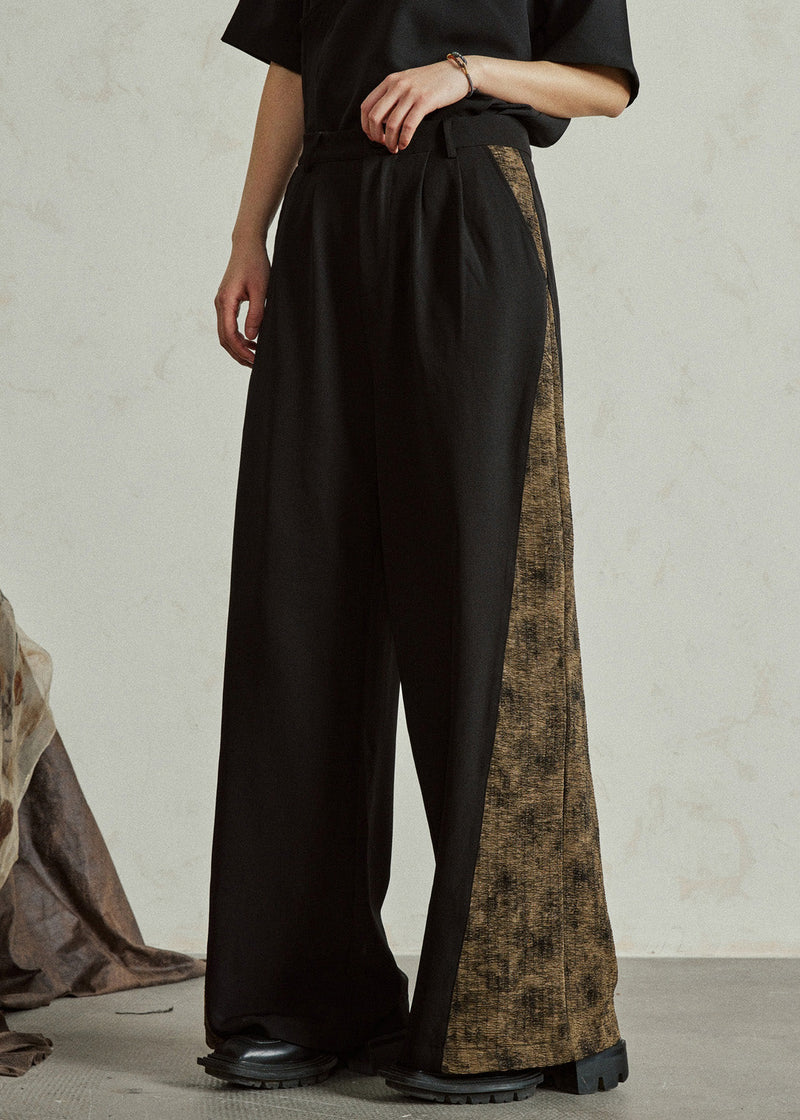 Colorblock Pockets Print High Waist Wide Leg Pants